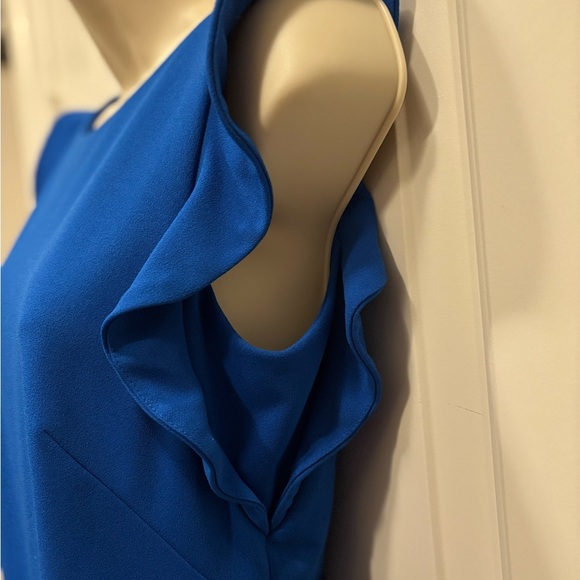 Calvin Klein Blue Sheath Dress with Flutter Sleeves - Picture 3 of 4